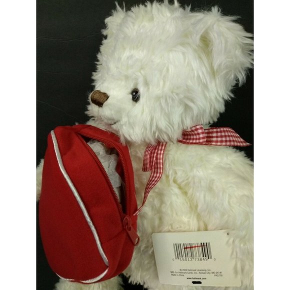 Hallmark "From My Heart" White 14" Valentines Day Bear Plush/Heart Gift Zip Bag - Picture 6 of 12